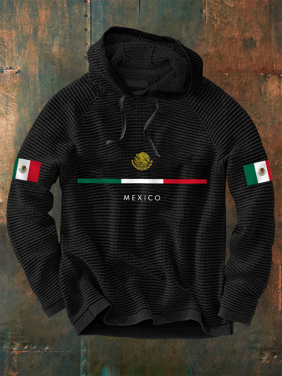 Hombres de impresión bandera mexicana Casual Waffle Hoodie