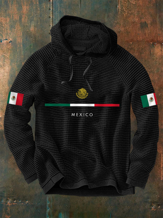 Hombres de impresión bandera mexicana Casual Waffle Hoodie