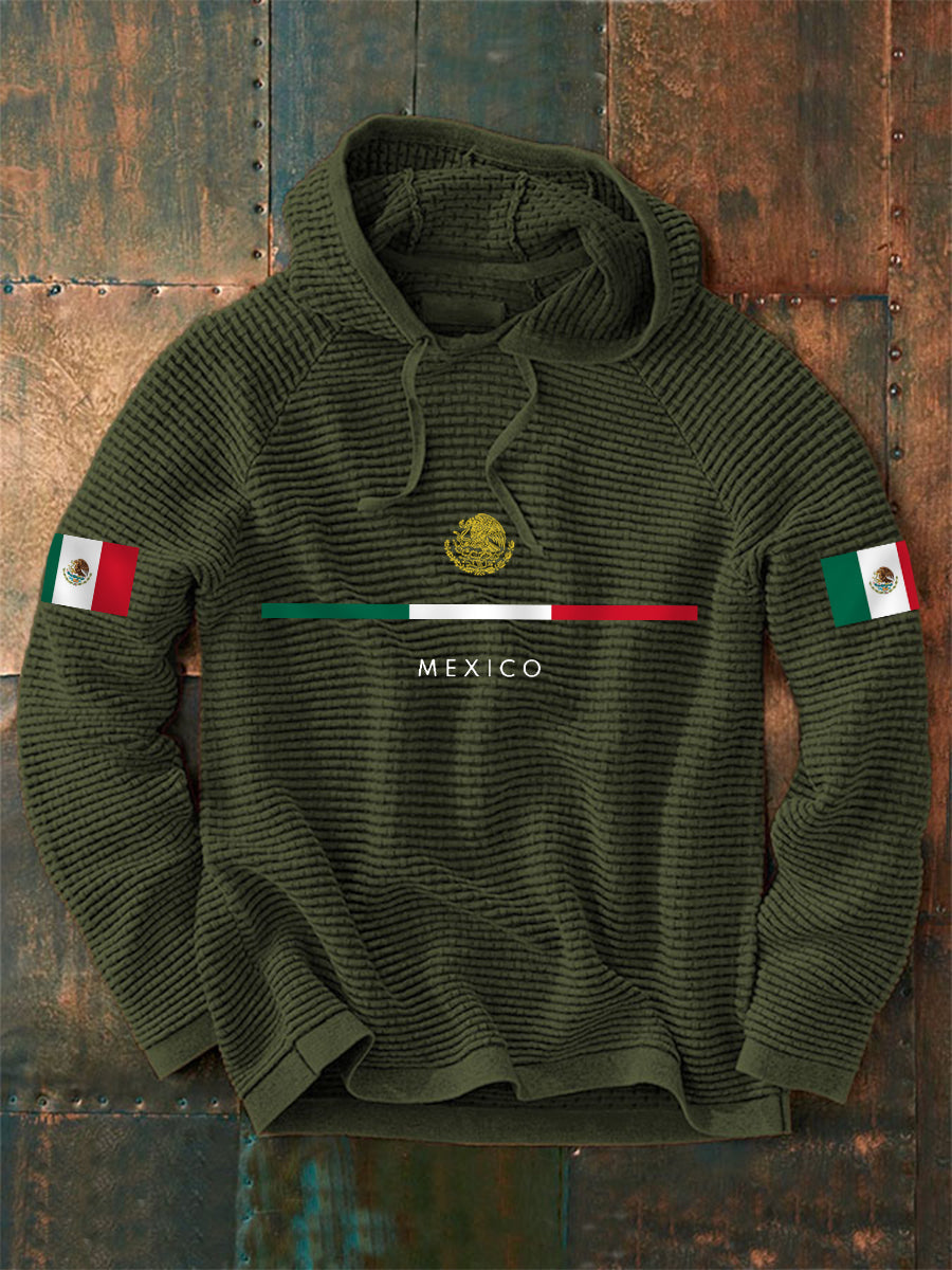 Hombres de impresión bandera mexicana Casual Waffle Hoodie