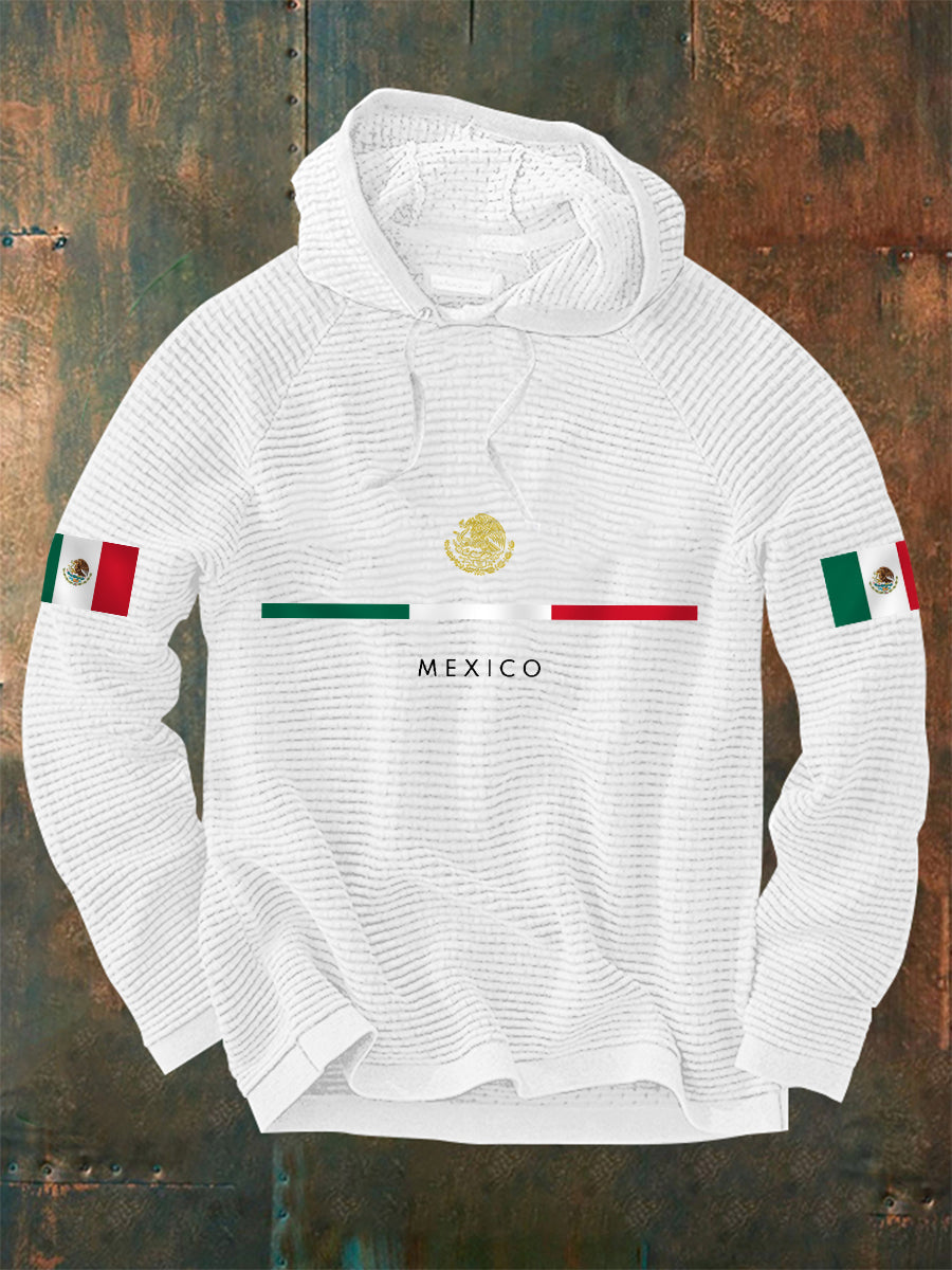 Hombres de impresión bandera mexicana Casual Waffle Hoodie