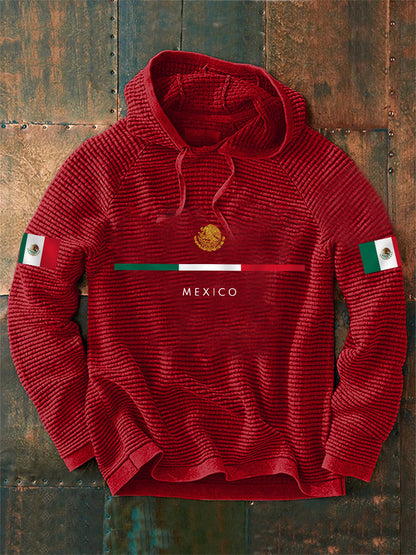 Hombres de impresión bandera mexicana Casual Waffle Hoodie