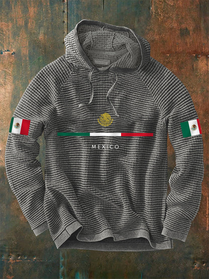 Hombres de impresión bandera mexicana Casual Waffle Hoodie