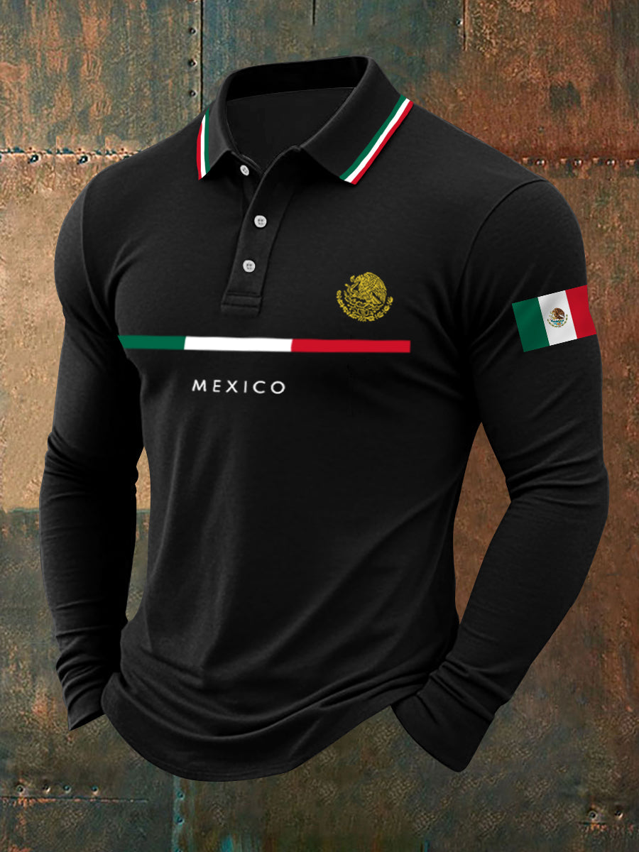 Top de manga larga con estampado de bandera mexicana para hombre