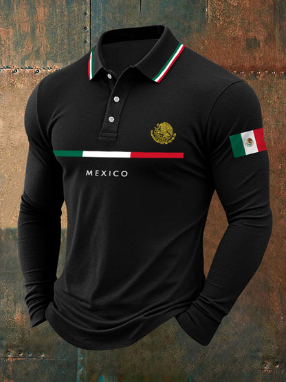 Top de manga larga con estampado de bandera mexicana para hombre