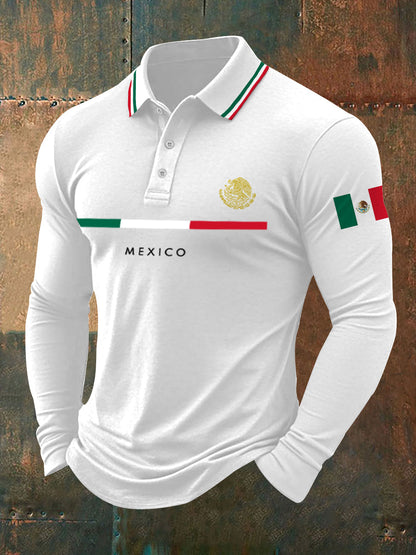 Top de manga larga con estampado de bandera mexicana para hombre
