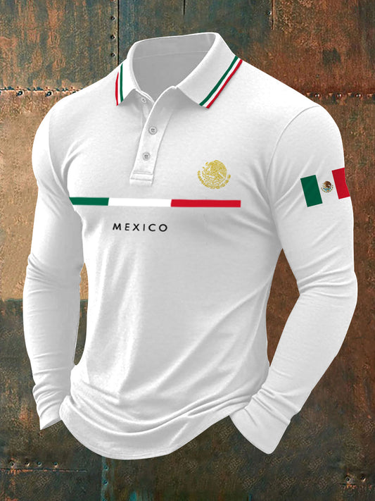 Top de manga larga con estampado de bandera mexicana para hombre