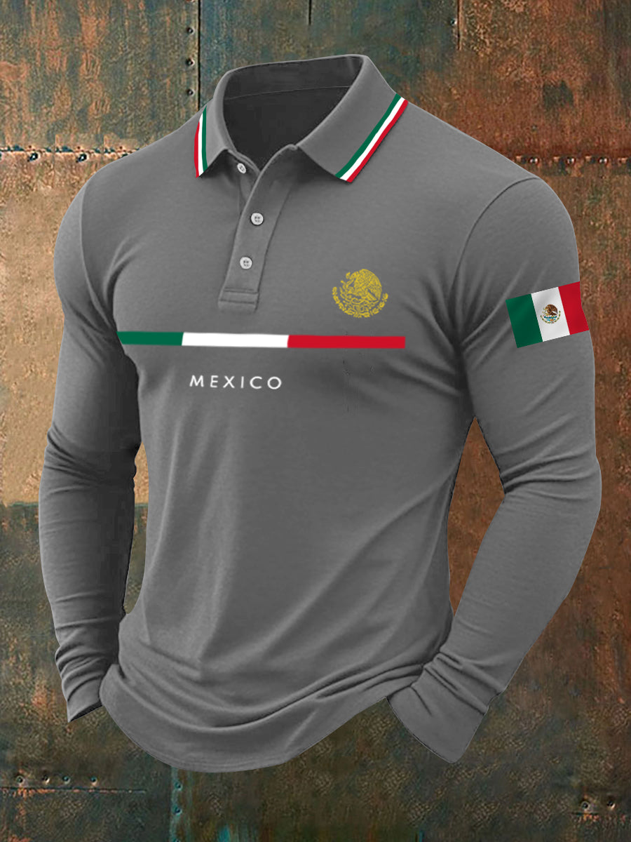 Top de manga larga con estampado de bandera mexicana para hombre