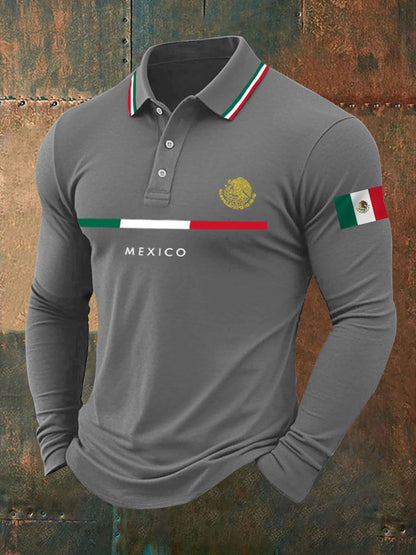 Top de manga larga con estampado de bandera mexicana para hombre