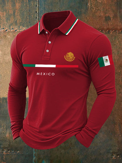 Top de manga larga con estampado de bandera mexicana para hombre