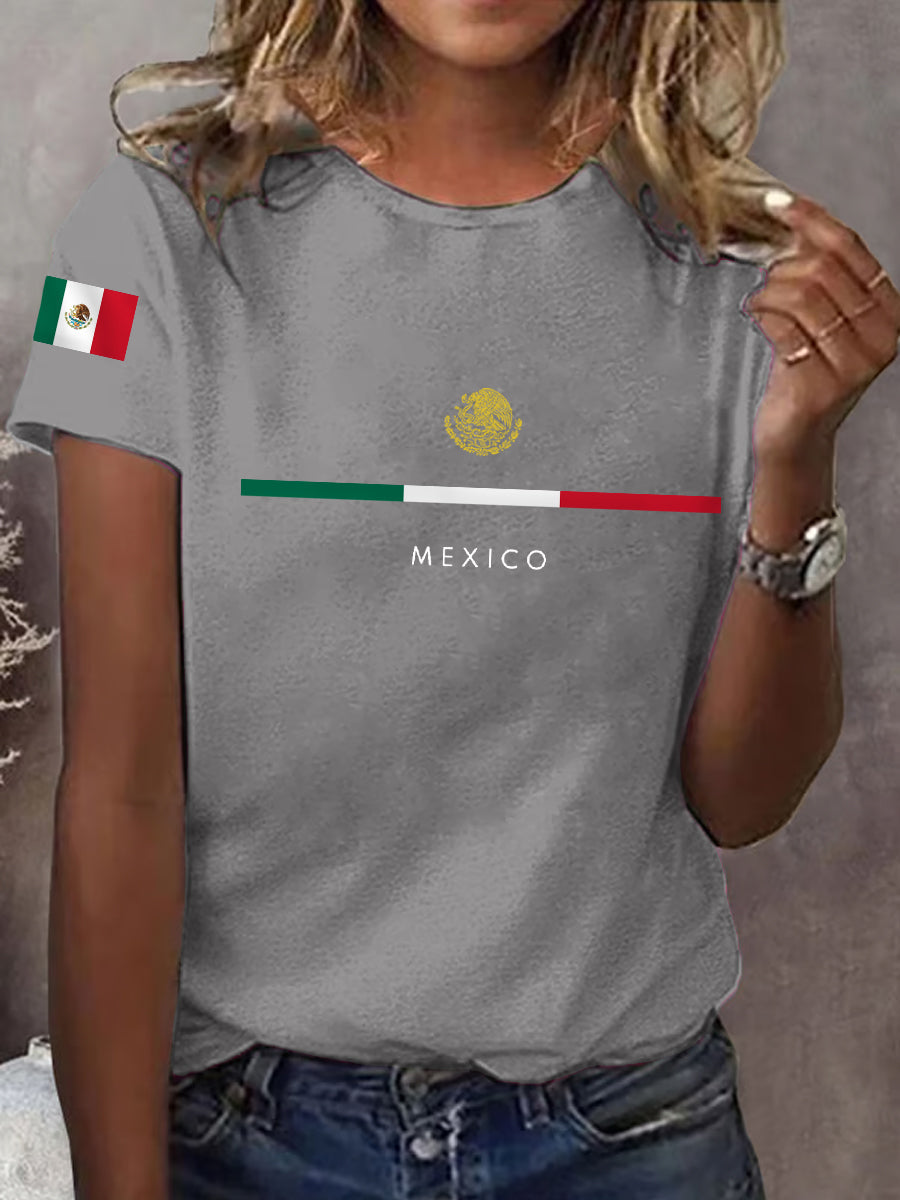 Camiseta casual con estampado de bandera mexicana para mujer