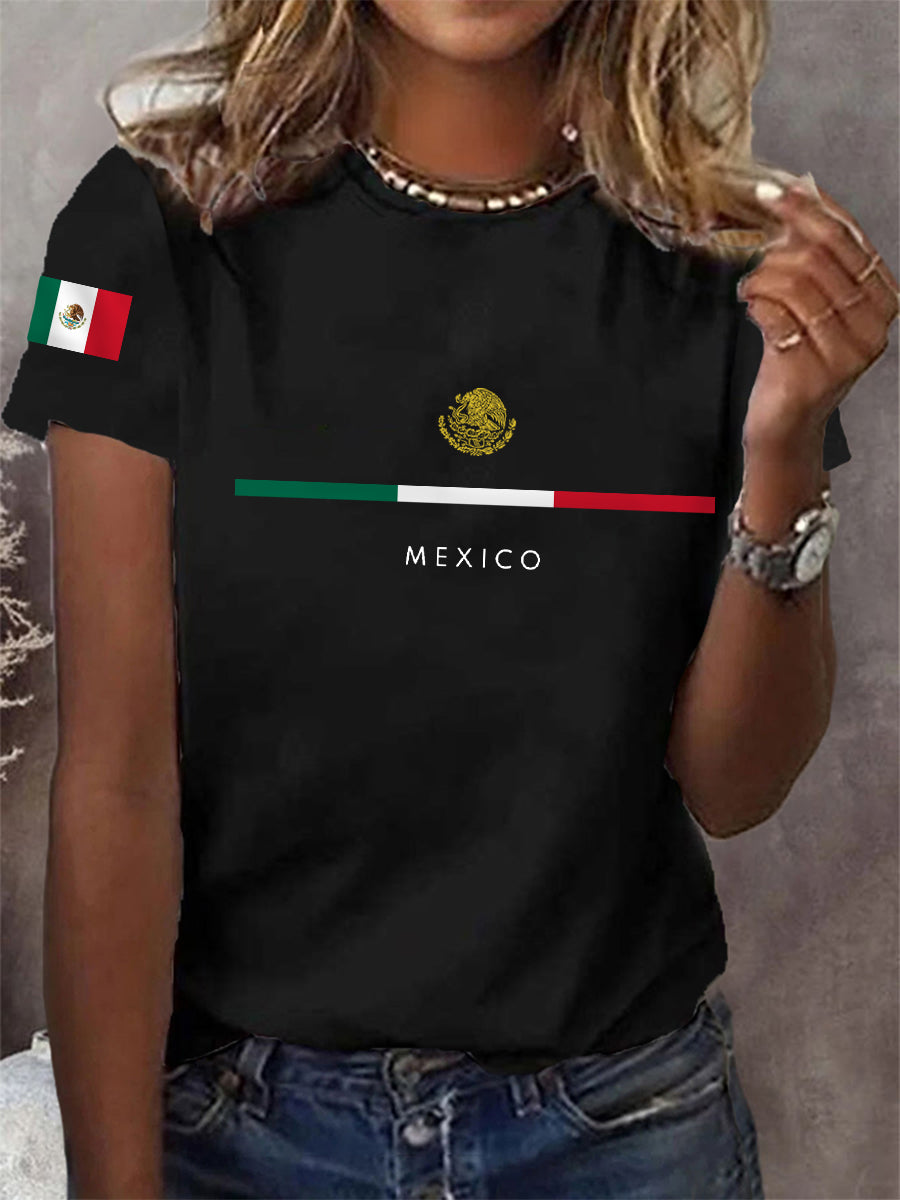 Camiseta casual con estampado de bandera mexicana para mujer