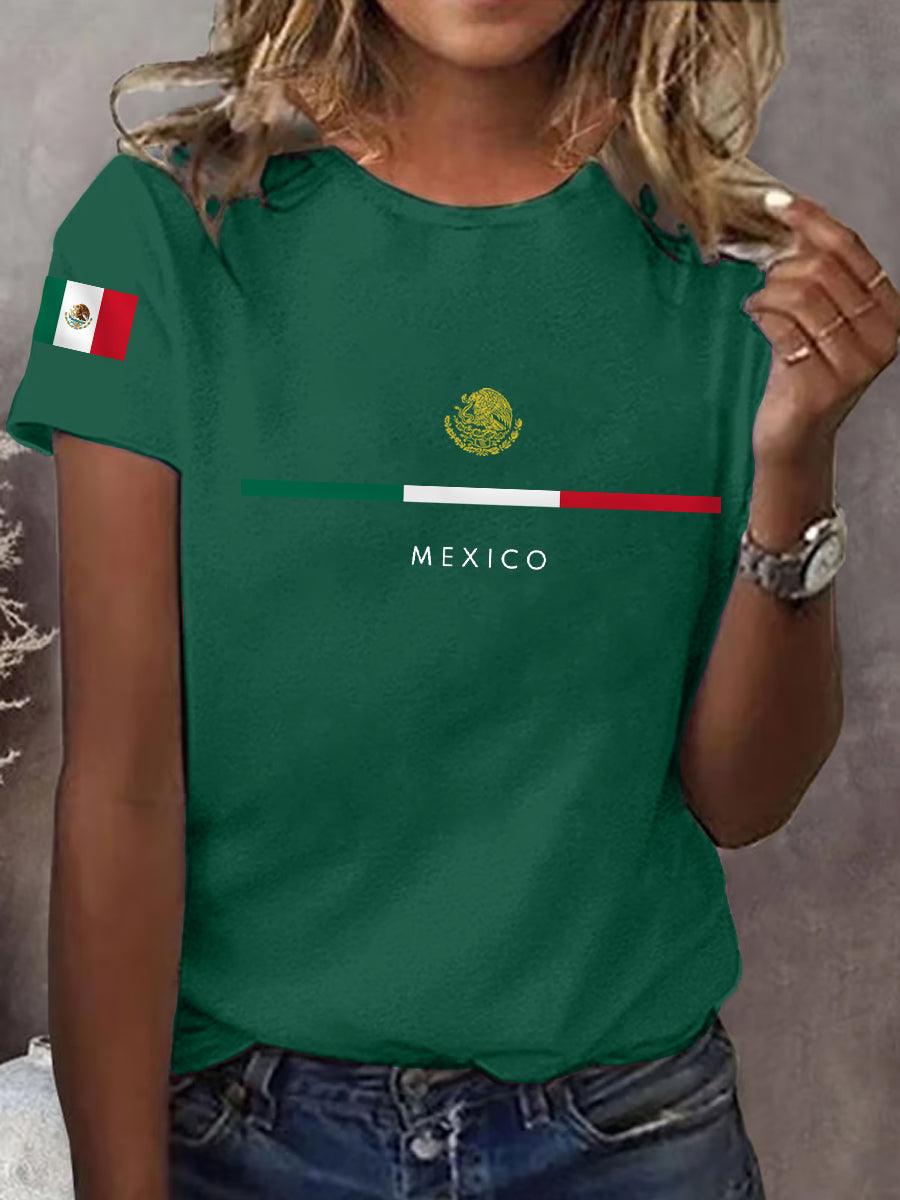 Camiseta casual con estampado de bandera mexicana para mujer