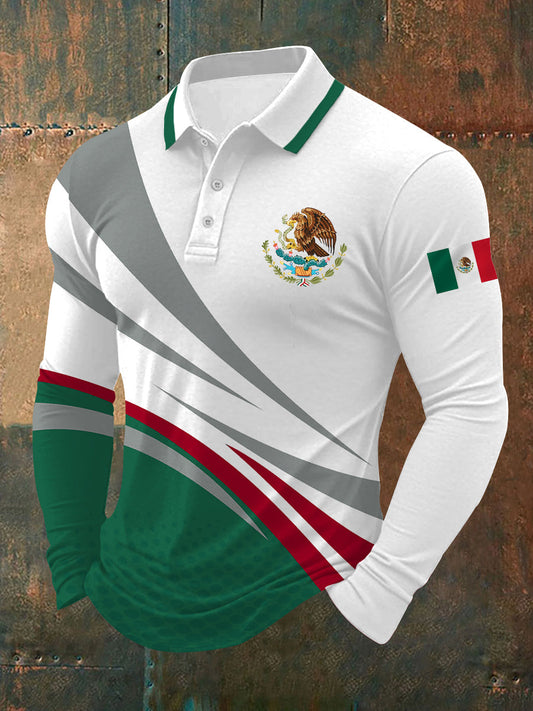 Top de manga larga con estampado de bandera mexicana para hombre