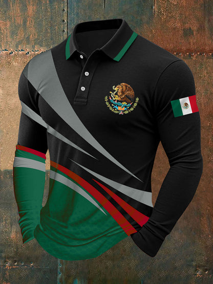 Top de manga larga con estampado de bandera mexicana para hombre