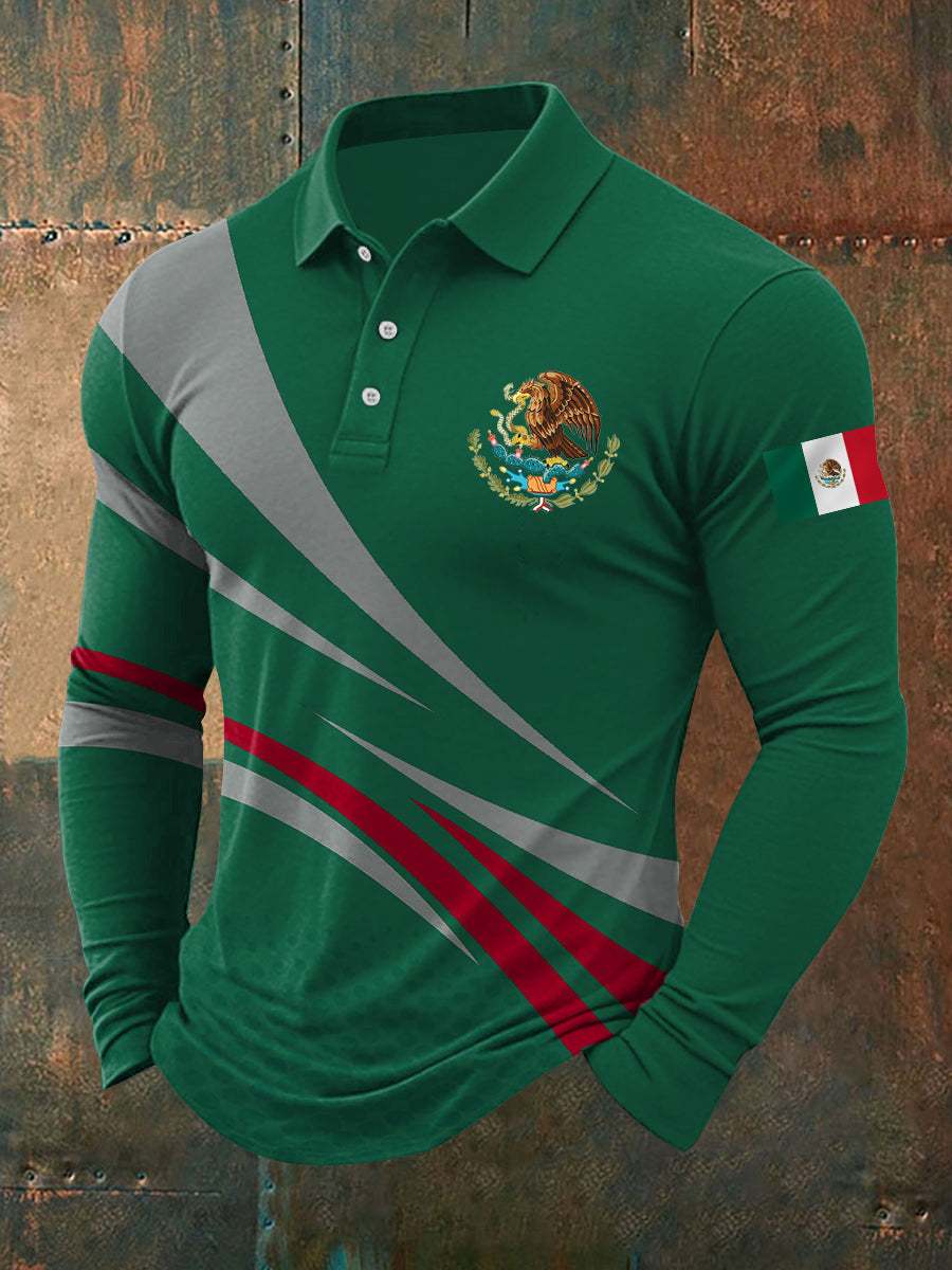 Top de manga larga con estampado de bandera mexicana para hombre