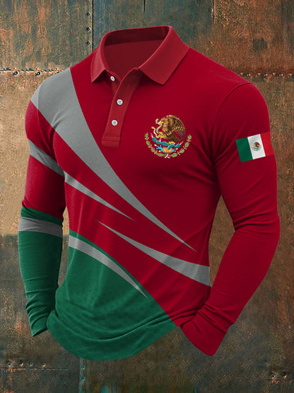 Top de manga larga con estampado de bandera mexicana para hombre