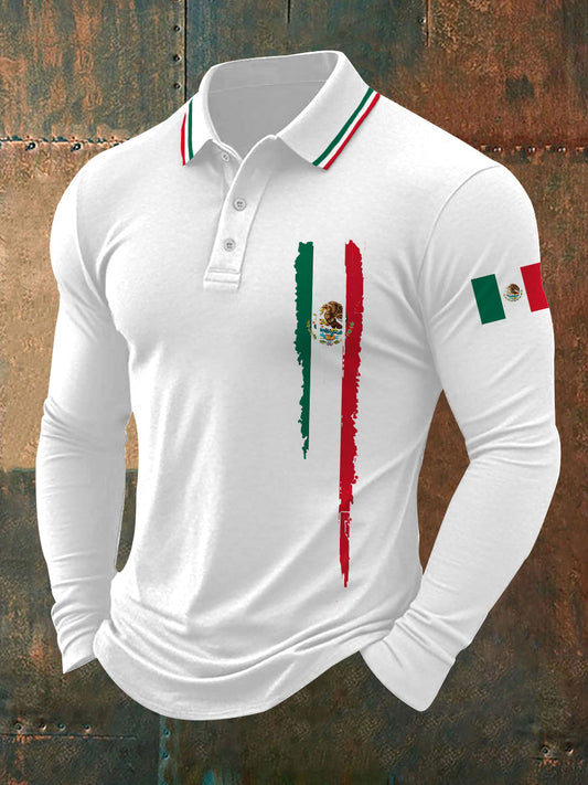 Top de manga larga con estampado de bandera mexicana para hombre