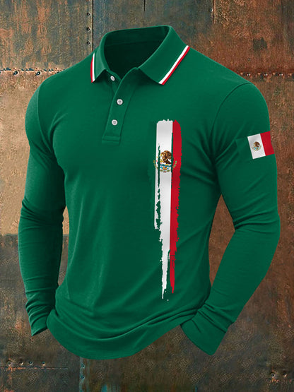Top de manga larga con estampado de bandera mexicana para hombre
