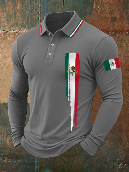 Top de manga larga con estampado de bandera mexicana para hombre