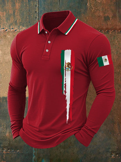 Top de manga larga con estampado de bandera mexicana para hombre