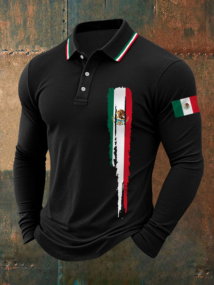Top de manga larga con estampado de bandera mexicana para hombre