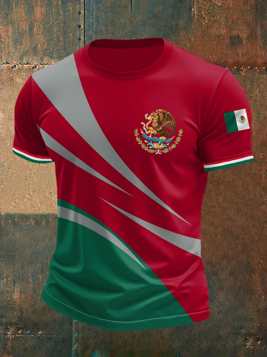 Camiseta casual con estampado de bandera mexicana para hombre