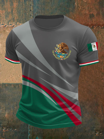 Camiseta casual con estampado de bandera mexicana para hombre