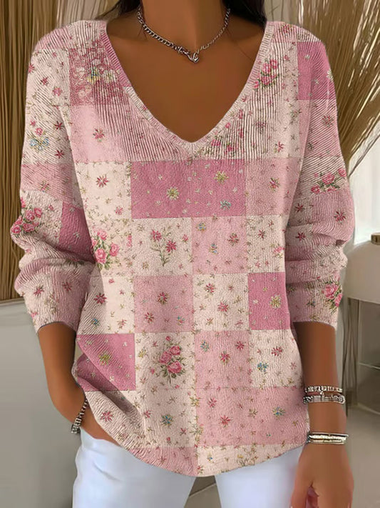 Top Casual Estampado Patchwork Rosa Mujer