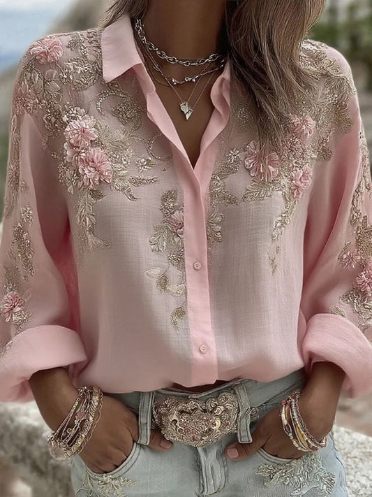 Camisa casual con estampado floral rosa para mujer