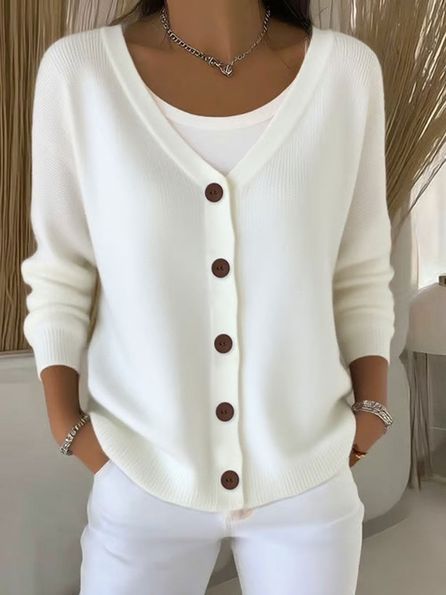 Mujer Casual Botón Cardigan