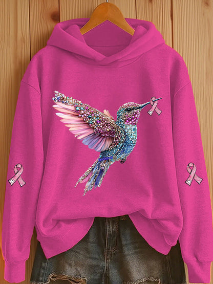Mujer Pink Ribbon Print Casual Hoodie