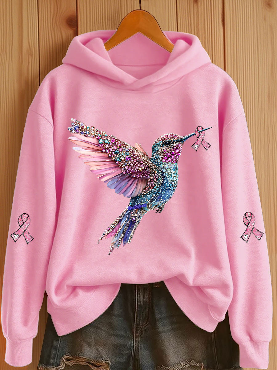 Mujer Pink Ribbon Print Casual Hoodie