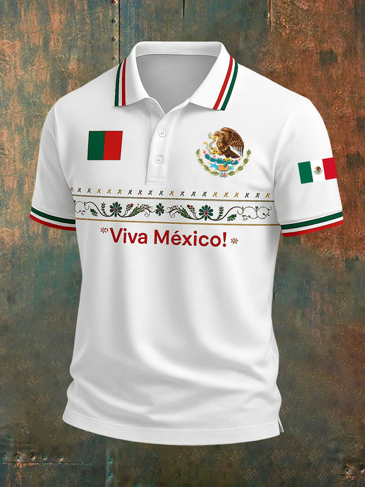 Polo con estampado mexicano retro ¡Viva México para hombre