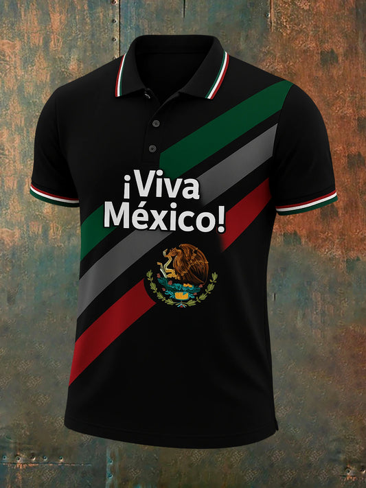 Polo con estampado mexicano retro ¡Viva México para hombre