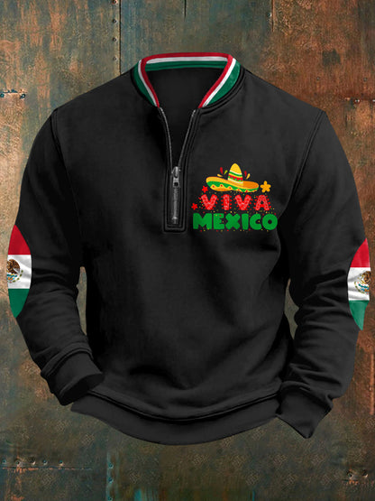 Sudadera casual con cremallera Viva México para hombre