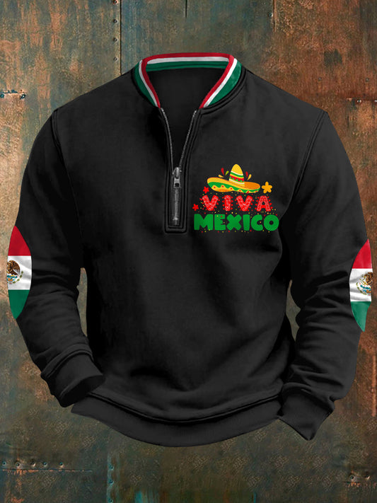Sudadera casual con cremallera Viva México para hombre