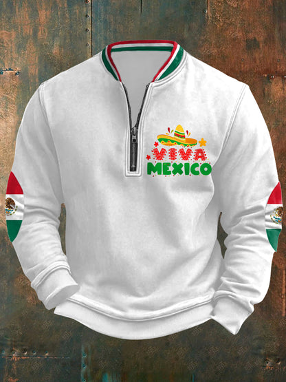 Sudadera casual con cremallera Viva México para hombre