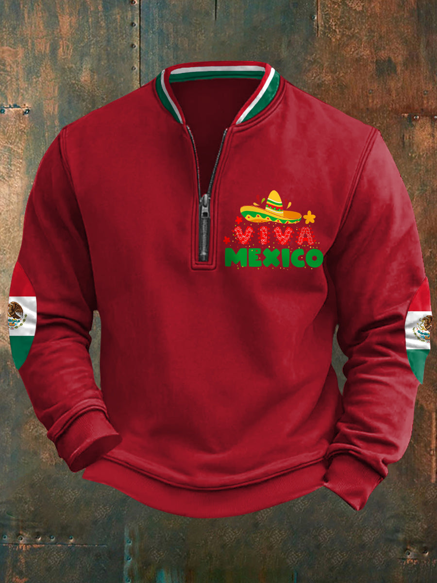 Sudadera casual con cremallera Viva México para hombre