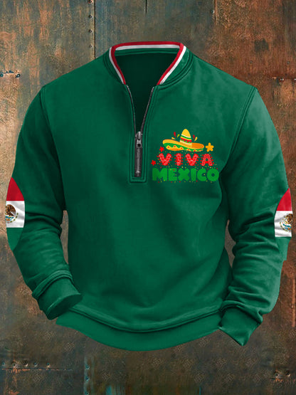 Sudadera casual con cremallera Viva México para hombre