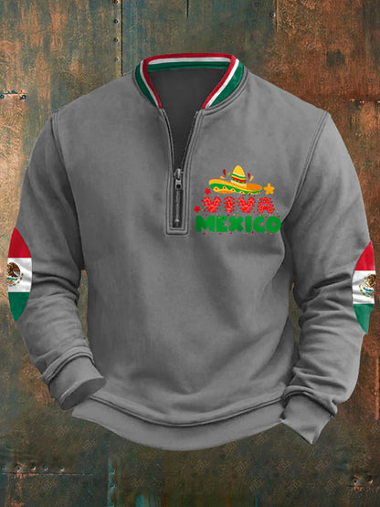 Sudadera casual con cremallera Viva México para hombre