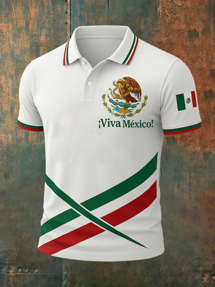 Polo con estampado mexicano retro ¡Viva México para hombre