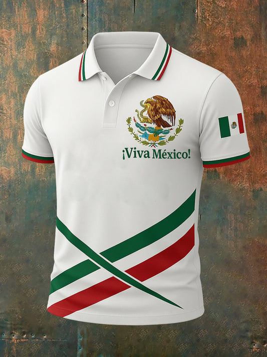 Polo con estampado mexicano retro ¡Viva México para hombre
