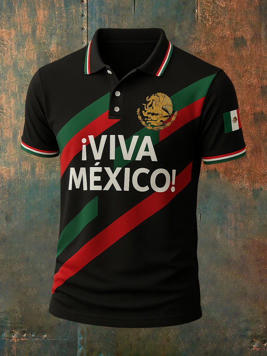Polo con estampado mexicano retro ¡Viva México para hombre