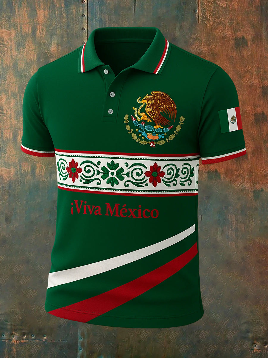 Polo con estampado mexicano retro ¡Viva México para hombre