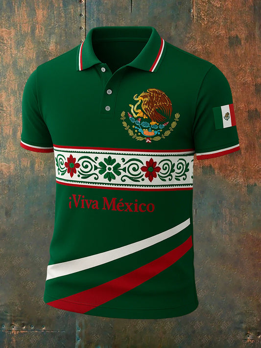 Polo con estampado mexicano retro ¡Viva México para hombre