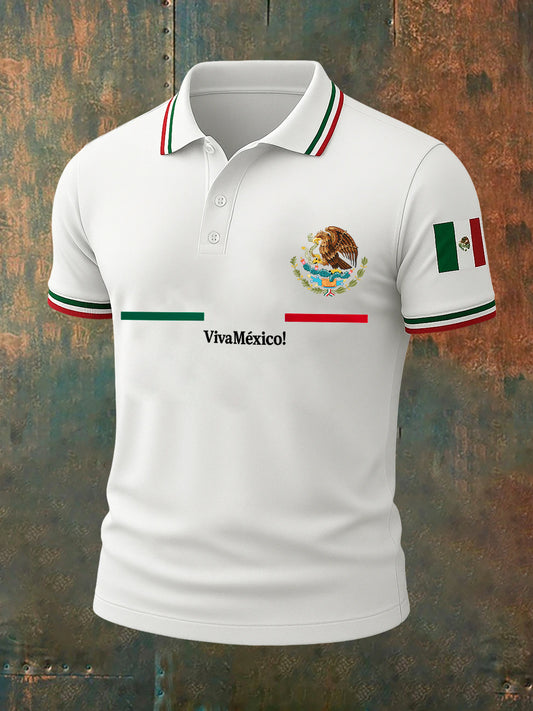 Polo con estampado mexicano retro ¡Viva México para hombre