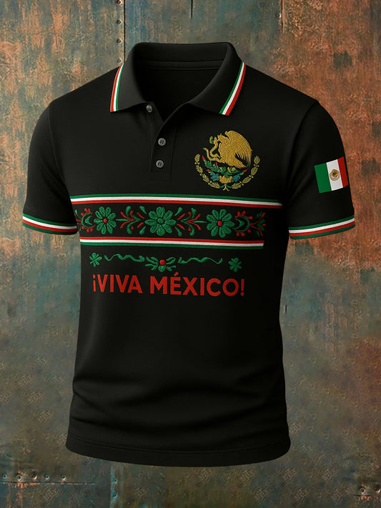 Polo con estampado mexicano retro ¡Viva México para hombre