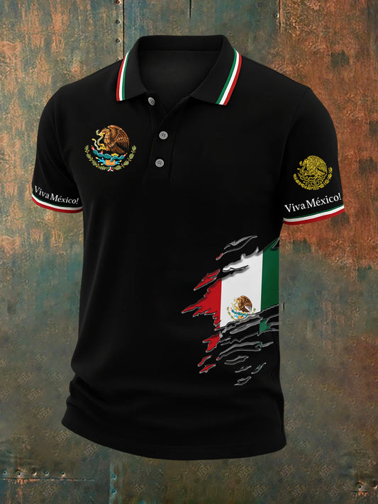 Polo con estampado mexicano retro ¡Viva México para hombre