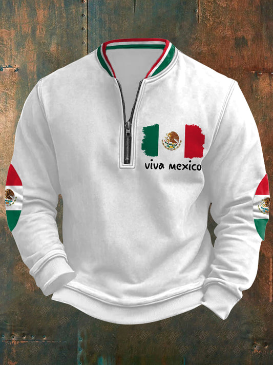 Sudadera casual con cremallera Viva México para hombre