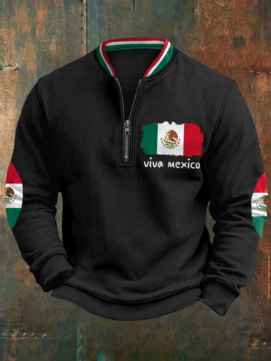 Sudadera casual con cremallera Viva México para hombre